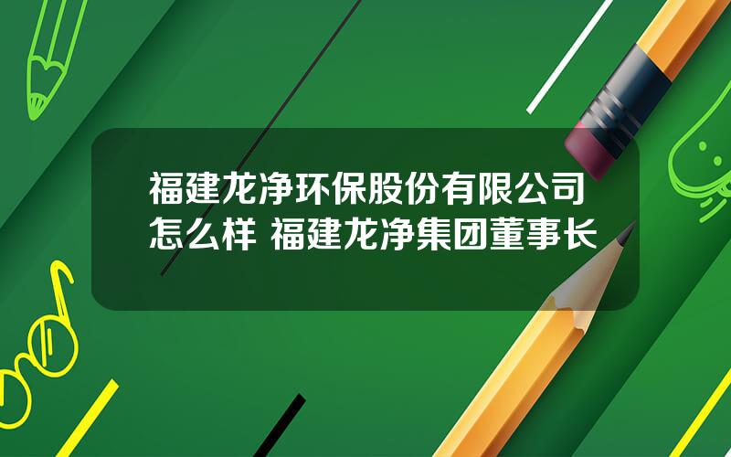 福建龙净环保股份有限公司怎么样 福建龙净集团董事长